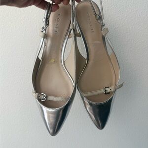 Coach Metallic Silver Slingback Heels